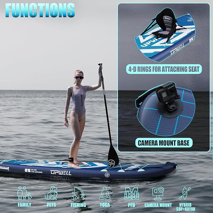 UPWELL 11'6"×35" Extra Wide Inflatable Paddle Board, Stand Up Paddle Board for Youth & Adults, Stable Design, Premium SUP Accessories, 120L Backpack, 10L Dry Bag, Paddle, Leash, Hand Pump, US Fins