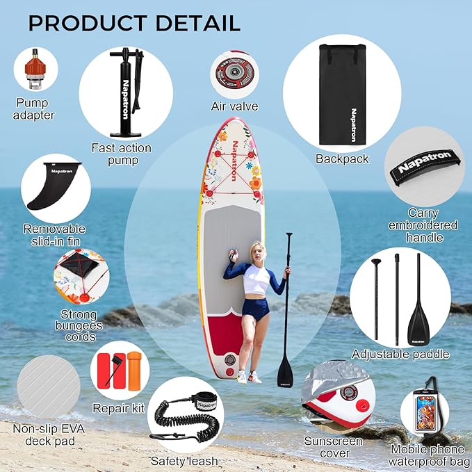 Napatron Family Inflatable Stand Up Paddle Board, Sup,Stable Wide Design,350LBS Capacity,Complete Paddle Board Package with Fast Action Pump,Leash,Ideal for Beginners/Youth & AllSkill Levels