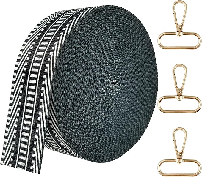 Printed Nylon Webbing with Buckle 1 1/2 inch 6 Yards Yellow Heavy Duty Patterned Fabric Webbing Luggage Handle Jacquard Ribbon for Backpack Bags-Seatbelt-Clothing-Sewing-DIY Crafts & Projects(Streak)