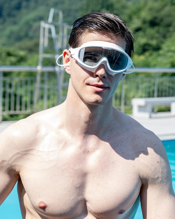 Adult Swimming Goggles,Leak-Proof,Anti-Fog Pool Glasses,Wide View Swim Goggles with Ear Plugs and Nose Clip