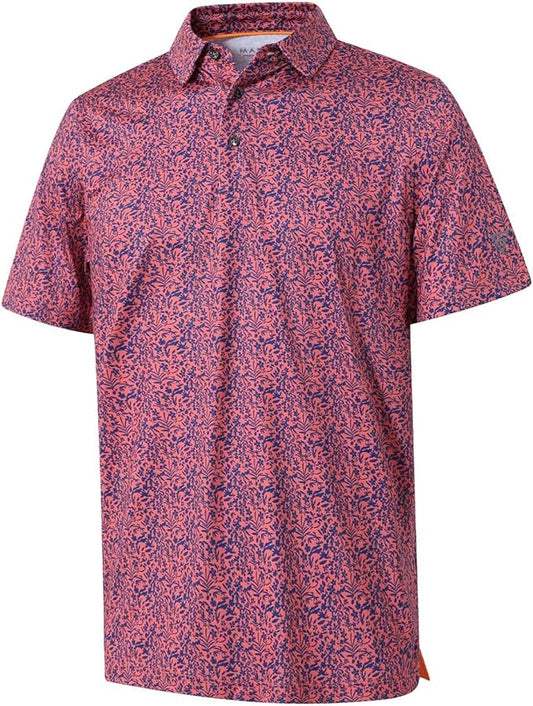 Men's Golf Polo Shirts Short Sleeve Striped Performance Moisture Wicking Dry Fit Golf Shirts for Men