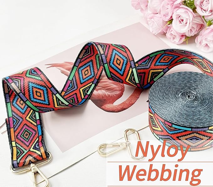 Printed Nylon Webbing 1 1/2 inch 6 Yards Colorful Squares Thick Patterned Fabric Webbing Luggage Handle Jacquard Ribbon for Backpack Bags-Seatbelt-Clothing-Sewing-DIY Crafts & Projects Supplies