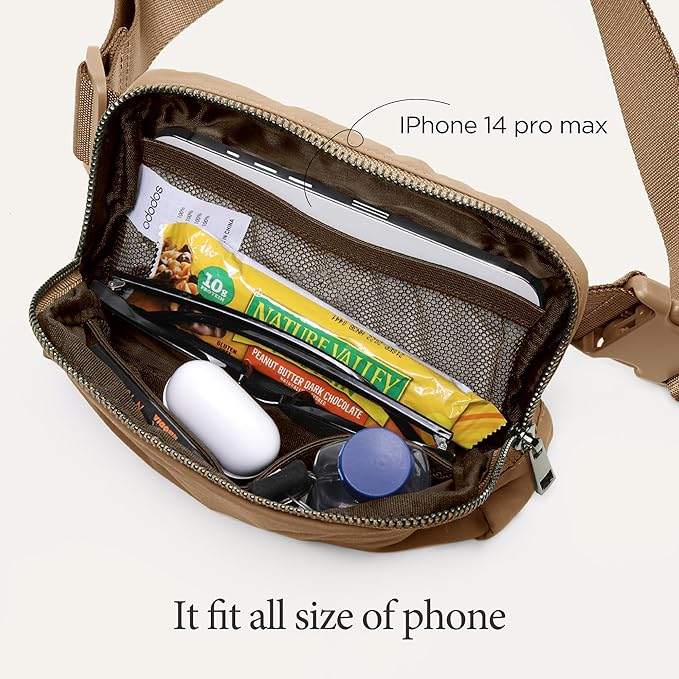 ODODOS Unisex Mini Belt Bag with Adjustable Strap Small Fanny Pack for Workout Running Traveling Hiking, Caramel