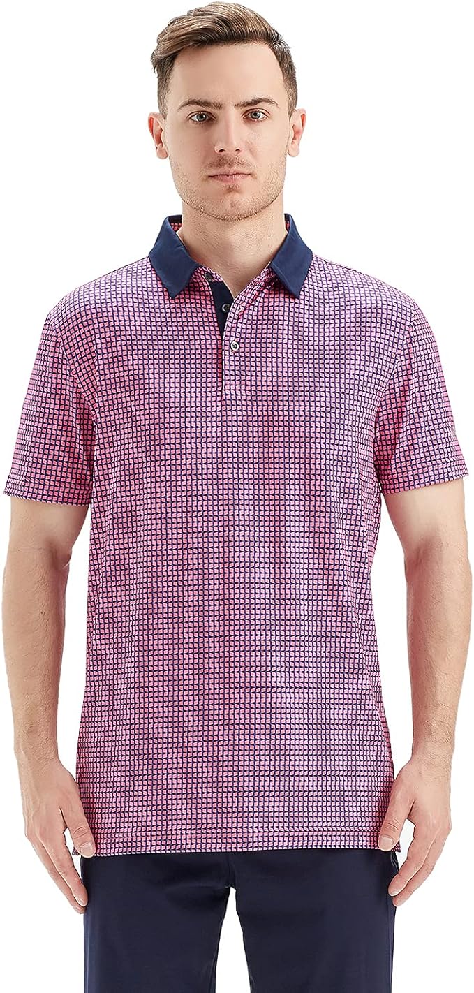 Men's Golf Polo Shirts Short Sleeve Striped Performance Moisture Wicking Dry Fit Golf Shirts for Men