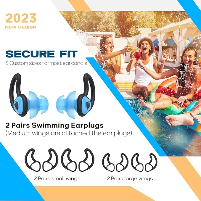 Hearprotek 2 Pairs Swimmer Ear Plugs, Upgraded Custom-fit Water Protection Adult Swimming earplugs for Swimmers Water Pool(Sky Blue)