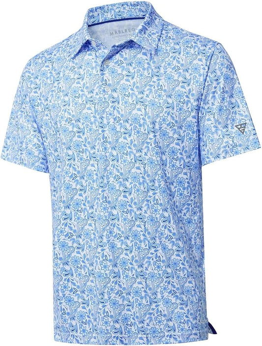 Men's Golf Polo Shirts Short Sleeve Striped Performance Moisture Wicking Dry Fit Golf Shirts for Men