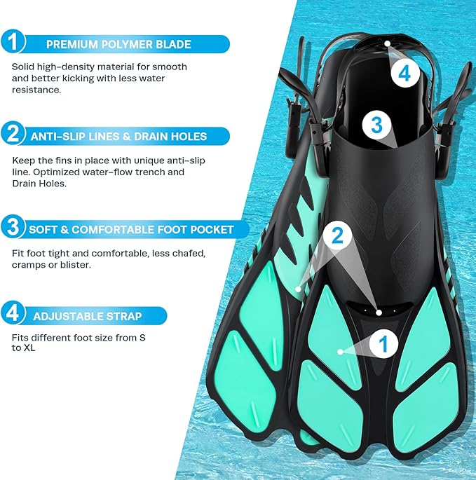 ZEEPORTE Mask Fin Snorkel Set, Travel Size Snorkeling Gear for Adults with Panoramic View Anti-Fog Mask, Trek Fins, Dry Top Snorkel and Gear Bag for Swimming Training, Snorkeling Kit Diving Packages