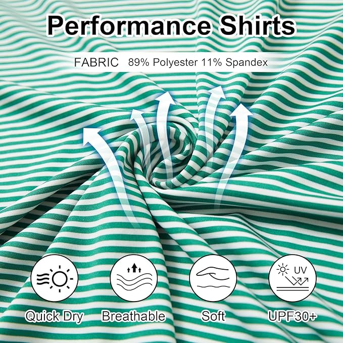 Golf Shirts for Men - Moisture Wicking Short Sleeve Performance Sport Casual Striped Collared Mens Polo Shirt