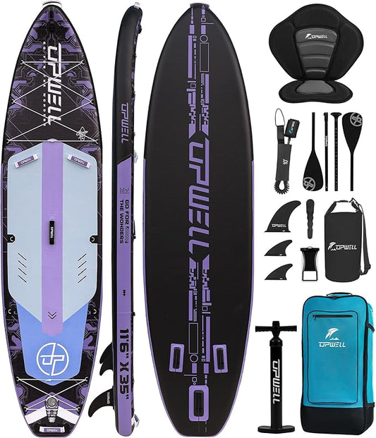 UPWELL 11'6"×35" Extra Wide Inflatable Paddle Board, Stand Up Paddle Board for Youth & Adults, Stable Design, Premium SUP Accessories, 120L Backpack, 10L Dry Bag, Paddle, Leash, Hand Pump, US Fins