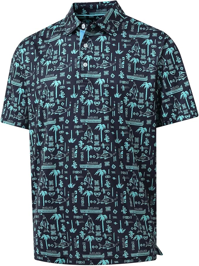 Men's Golf Polo Shirts Short Sleeve Striped Performance Moisture Wicking Dry Fit Golf Shirts for Men