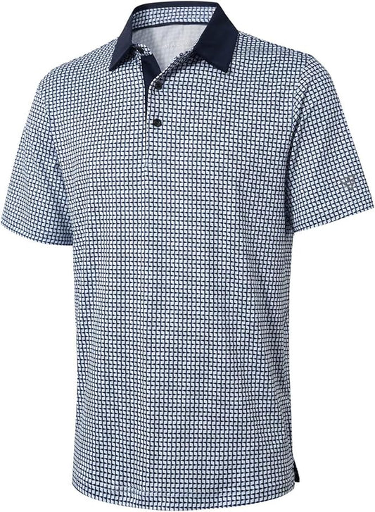 Men's Golf Polo Shirts Short Sleeve Striped Performance Moisture Wicking Dry Fit Golf Shirts for Men