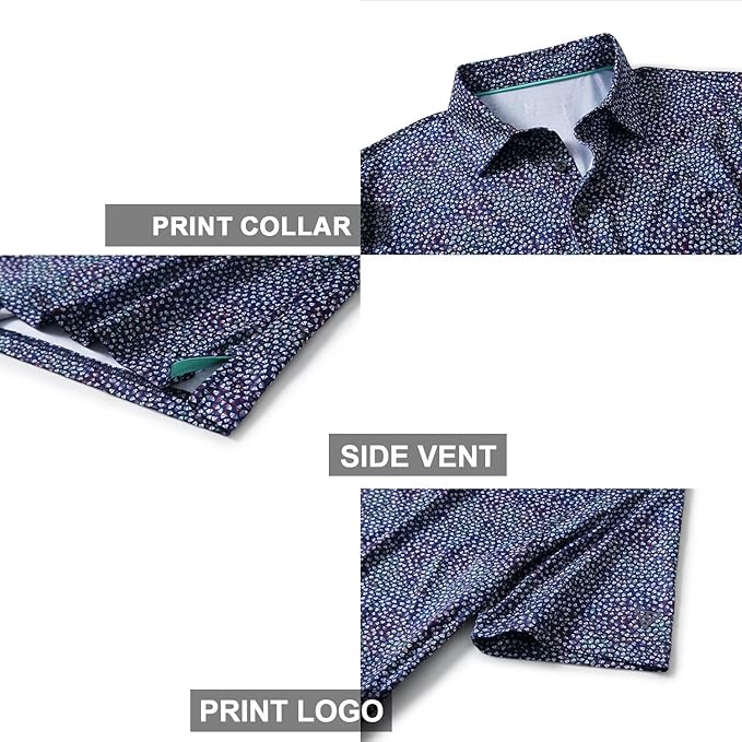 Men's Golf Polo Shirts Short Sleeve Striped Performance Moisture Wicking Dry Fit Golf Shirts for Men