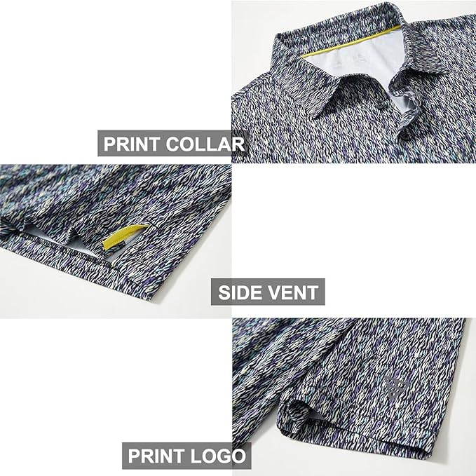 Men's Golf Polo Shirts Short Sleeve Striped Performance Moisture Wicking Dry Fit Golf Shirts for Men