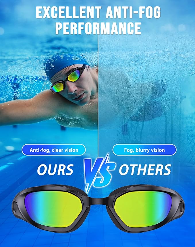 Swim Goggles, Unisex Adult Swimming Goggles Anti Fog Anti UV No Leakage Wide View for Men Women Youth