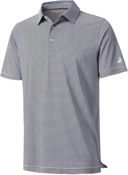 Mens Golf Shirt Moisture Wicking Dry Fit Performance Sport Short Sleeve Striped Golf Polo Shirts for Men