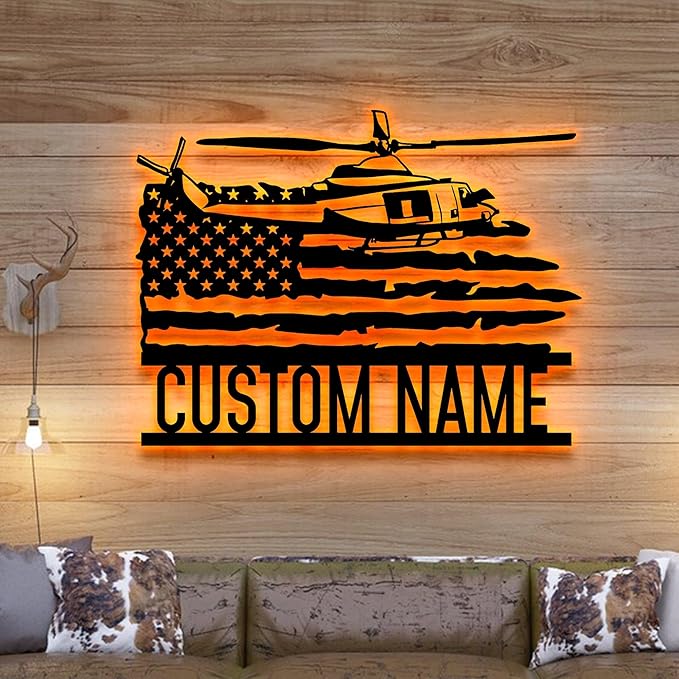Personalized US Army Helicopter Metal Sign With LED Lights, Custom Helicopter Metal Sign, Hobbie Gifts, Helicopter Sign, Wall Hanging Home Decor Birthday Xmas Gift