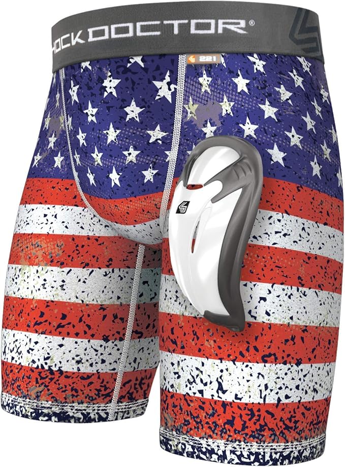 Shock Doctor Compression Shorts with Protective Bio-Flex Cup, Moisture Wicking Vented Protection, Youth Size