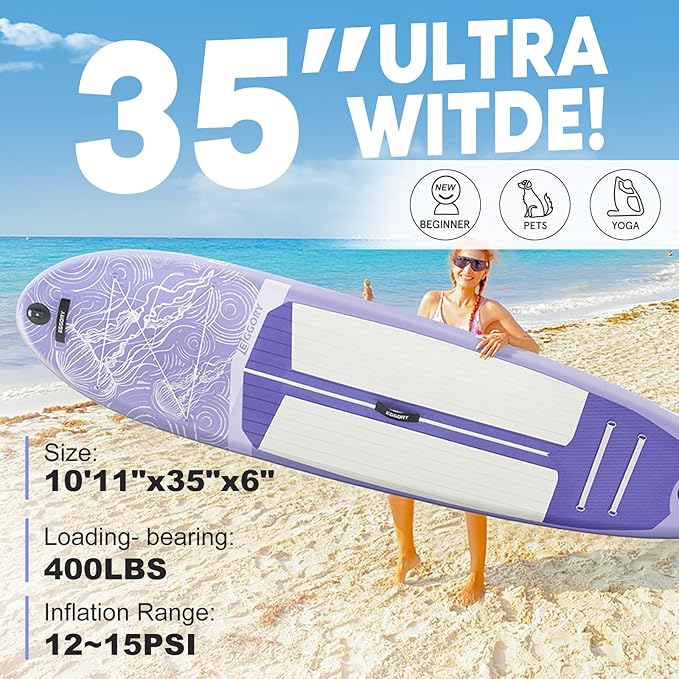 Inflatable Paddle Board,Stand Up Paddle Board Set, Extra Wide SUP Board with Removable Fin, Floating Paddle, Hand Pump, Waterproof Phone Pouch,Traveling Board
