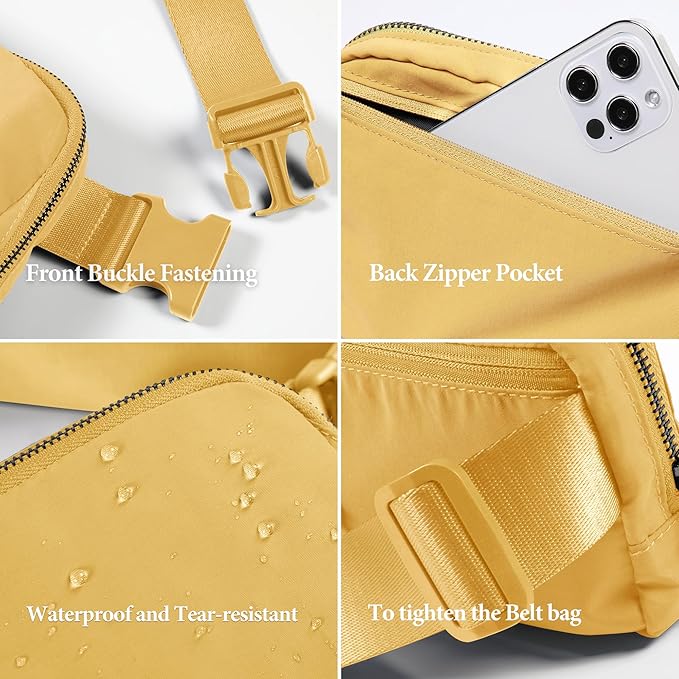 ODODOS Unisex Mini Belt Bag with Adjustable Strap Small Fanny Pack for Workout Running Traveling Hiking, Buff Yellow
