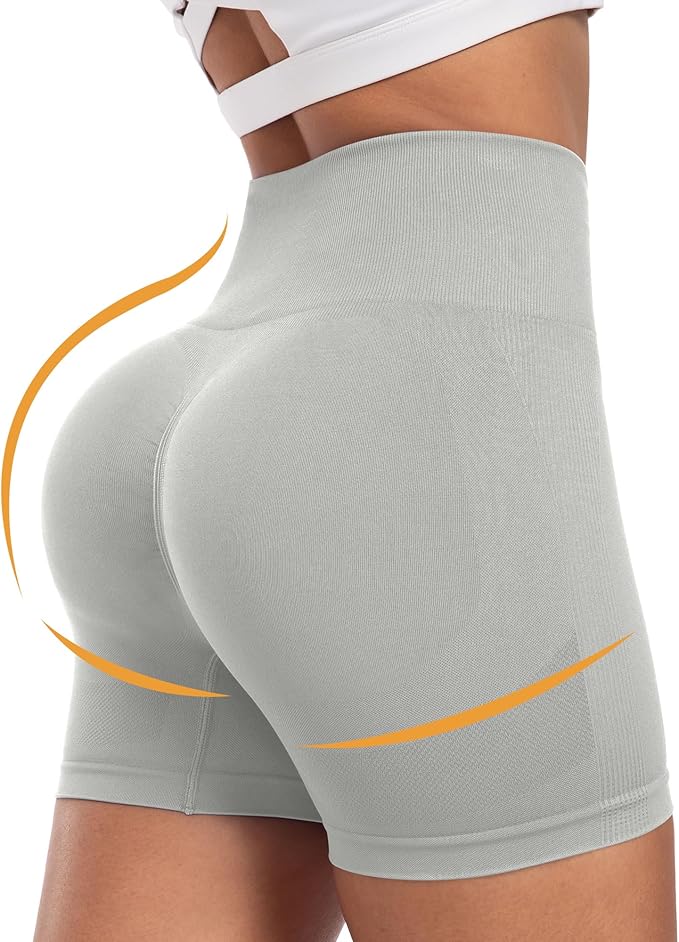 CHRLEISURE Women's 4 Packs Workout Gym Shorts, High Waisted Butt Lifting Scrunch Butt Seamless Booty Shorts