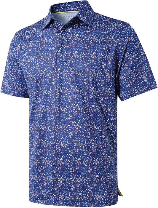 Men's Golf Polo Shirts Short Sleeve Striped Performance Moisture Wicking Dry Fit Golf Shirts for Men