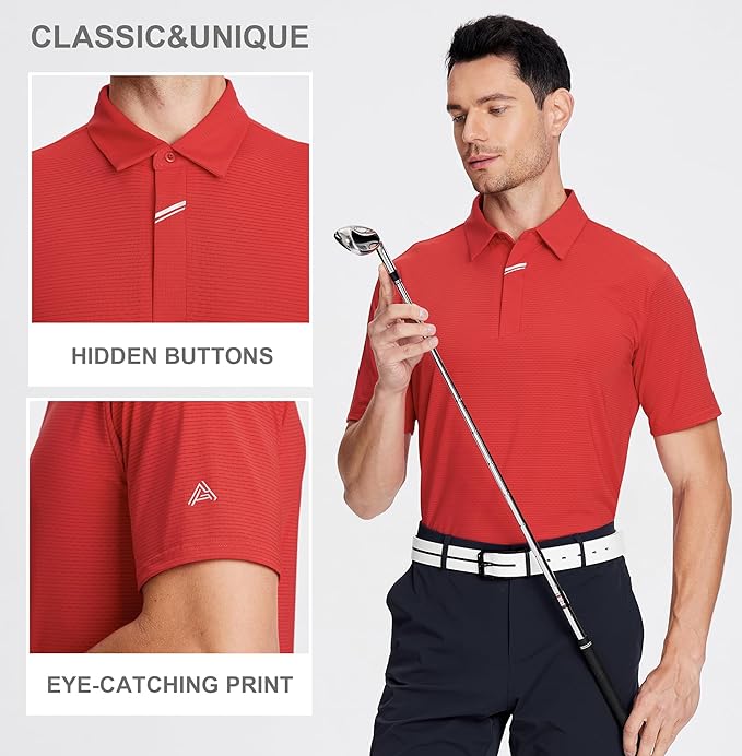 Esabel.C Jacquard Golf Shirts for Men Moisture Wicking Short Sleeve Performance Dry Fit Active Mens Polo Shirts