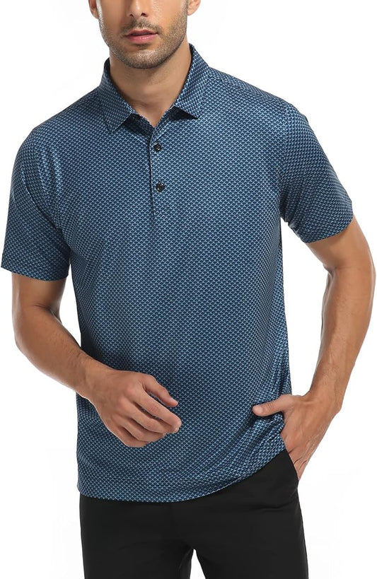 DEOLAX Mens Polo Shirts Fashion Print Mens Golf Shirt Dry Fit Mens Golf Polo Short Sleeve Quick Dry Funny Golf Shirt for Men