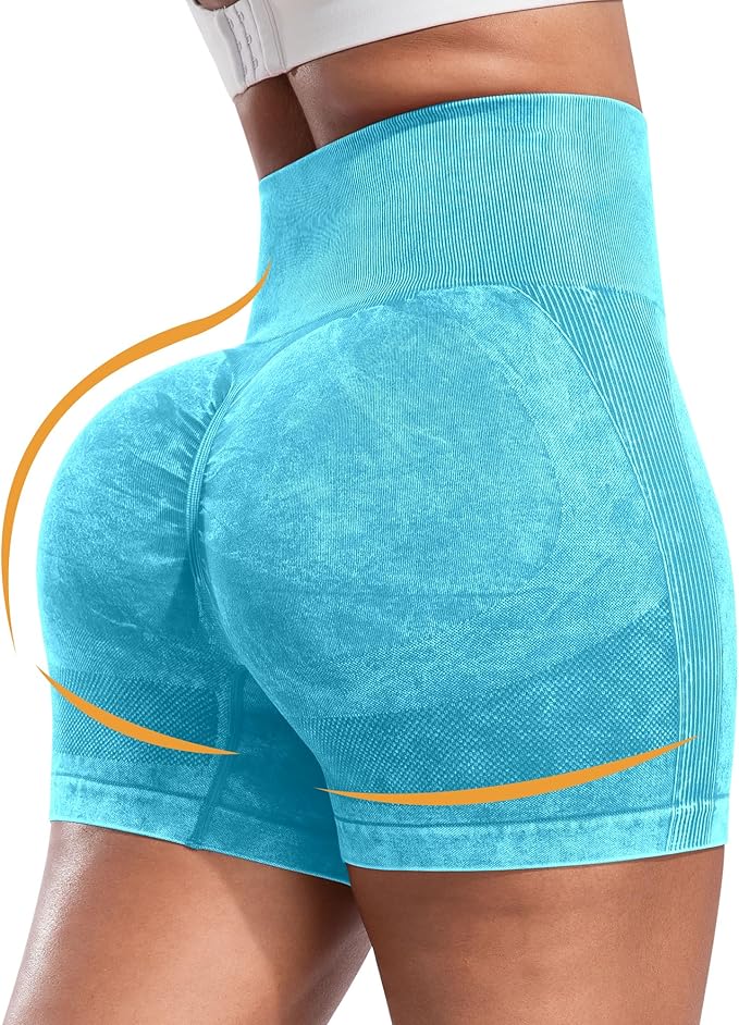 CHRLEISURE Women's 4 Packs Workout Gym Shorts, High Waisted Butt Lifting Scrunch Butt Seamless Booty Shorts
