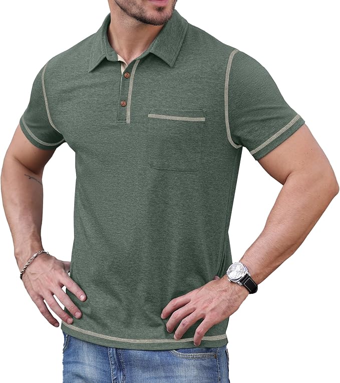 Sailwind Men's Short Sleeve Polo Shirts Casual Summer Classic Collared Golf Shirt with Pocket