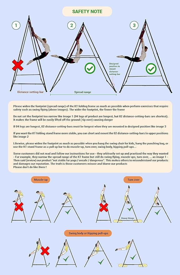 KT Dedicated Stand Frame For Aerial Yoga And Therapy Sensory Hammock Model KT1.1520YG. Foldable, Portable, Height Adjustable, Stable and Durable Upgraded Yoga Swing Stand Frame
