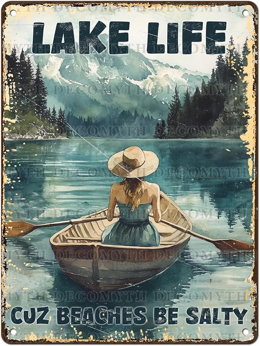 Vintage Lakehouse Tin Sign Lake Life Cuz Beaches Be Salty Retro Wall Decor Nostalgic Art Funny Metal Poster Indoor Store Cafe Toilet Kitchen Garden Plaque Bar Pubs Man cave 12 * 16inch