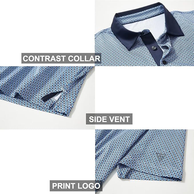 Men's Golf Polo Shirts Short Sleeve Striped Performance Moisture Wicking Dry Fit Golf Shirts for Men