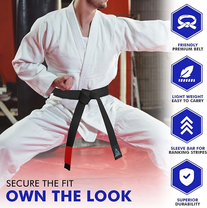 BJJ Belt for Men & Women Brazilian Jiu Jitsu Belt with Ranking Stripes Sleeve Bar Kids Jiu Jitsu Gi Belt