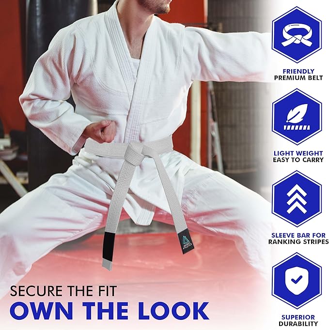 BJJ Belt for Men & Women Brazilian Jiu Jitsu Belt with Ranking Stripes Sleeve Bar Kids Jiu Jitsu Gi Belt