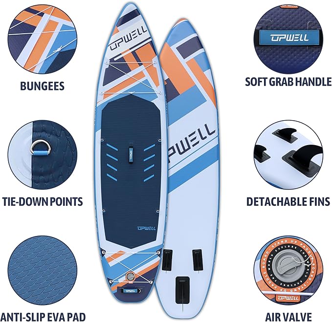 UPWELL 10'6"/11'/11'6" Inflatable Paddle Board, Stand Up Paddlboard for Youth & Adults, Stable Design, Premium SUP Accessories, Backpack, Leash, Hand Pump, Fins