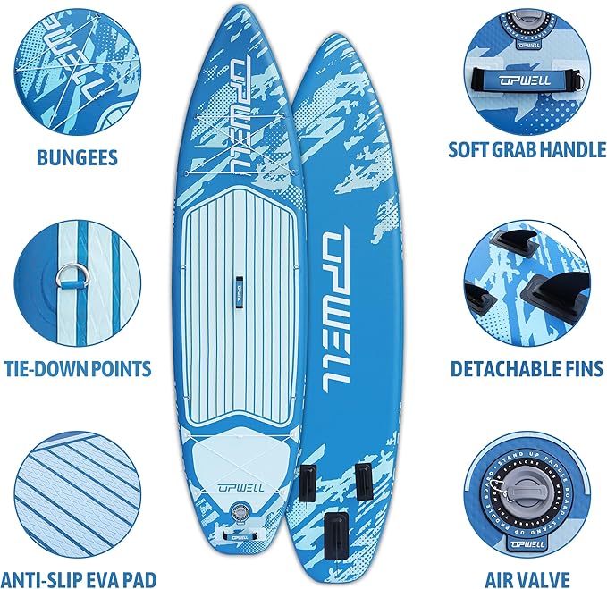 UPWELL 10'6"/11'/11'6" Inflatable Paddle Board, Stand Up Paddlboard for Youth & Adults, Stable Design, Premium SUP Accessories, Backpack, Leash, Hand Pump, Fins