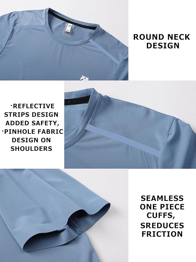 Mens Seamless Workout T-Shirts Lightweight Moisture Wicking Running Hiking Camping Tennis Pickleball Shirts for Men