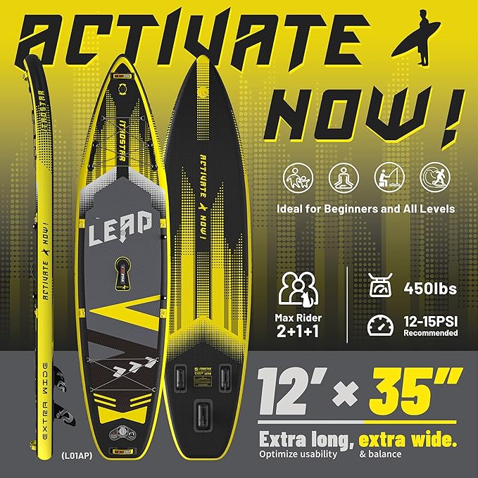 Lead 11‘ x 33" / 12’×35" Inflatable Stand Up Paddle Board - Premium SUP Board Kit - Ultra Stable Paddleboard for Adults & Youth - All Skill Levels - for Lakes, Oceans