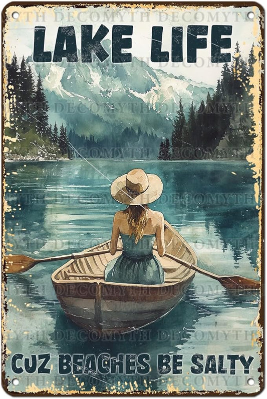 Vintage Lakehouse Tin Sign Lake Life Cuz Beaches Be Salty Retro Wall Decor Nostalgic Art Funny Metal Poster Indoor Store Cafe Toilet Kitchen Garden Plaque Bar Pubs Man cave 12 * 8inch