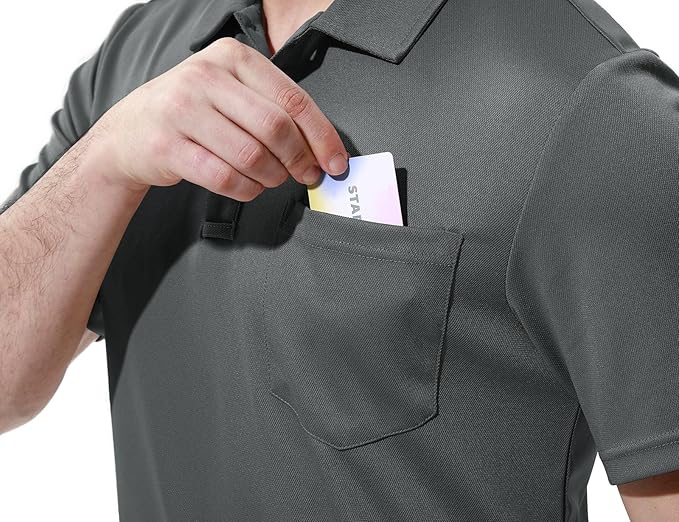 TBMPOY Men's Polo Shirts with Pocket Short Sleeve Quick Dry Casual Sports Outdoor Golf Shirt