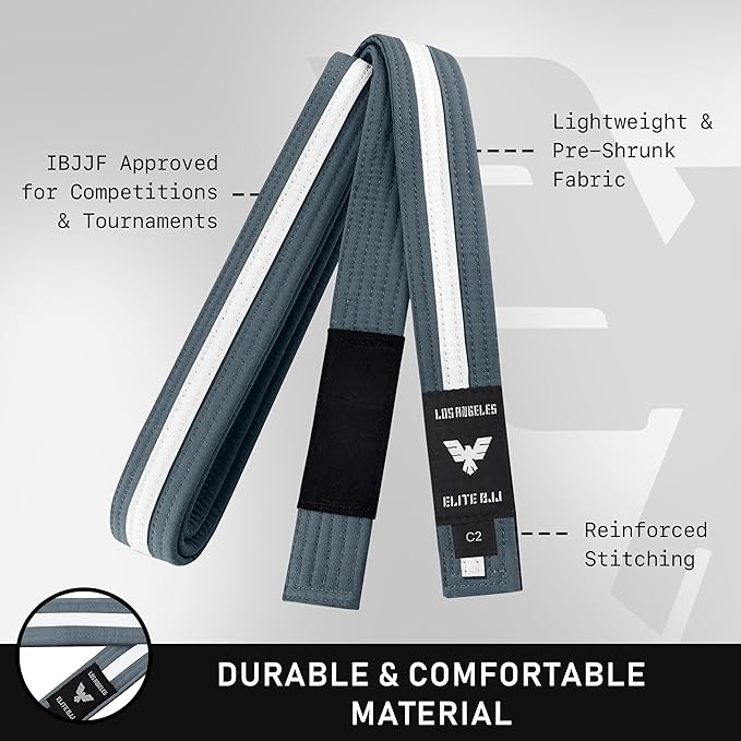 Elite Sports Kids Brazilian Jiu Jitsu Belts Preshurunk Martial Arts Youth BJJ Belts for Girls & Boys with BJJ Ranking Stripes