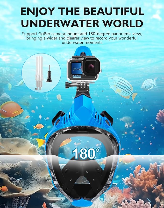 VGKE Full Face Snorkel Mask for Adults, 180 Degree HD Panoramic View Snorkeling Gear with Waterproof Phone Pouch, Anti-Leak & Anti-Fog, Breathe Freely Suitable for Men/Women