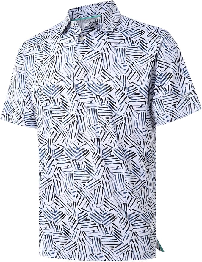 Men's Golf Polo Shirts Short Sleeve Striped Performance Moisture Wicking Dry Fit Golf Shirts for Men