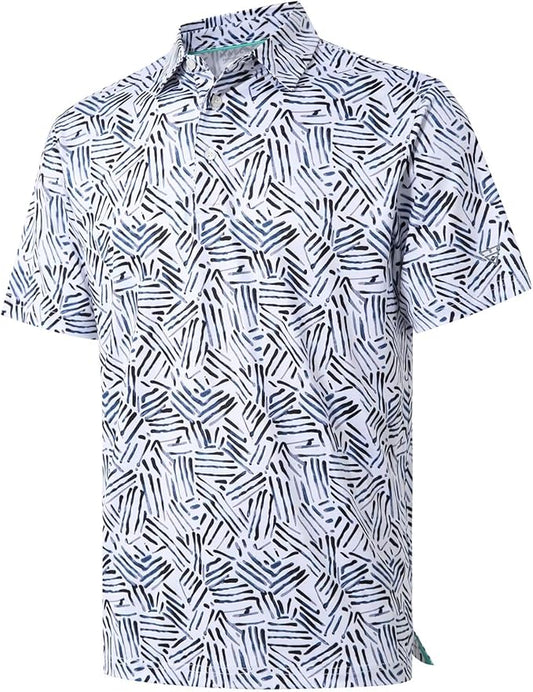 Men's Golf Polo Shirts Short Sleeve Striped Performance Moisture Wicking Dry Fit Golf Shirts for Men