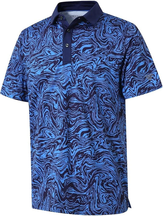 Men's Golf Polo Shirts Short Sleeve Striped Performance Moisture Wicking Dry Fit Golf Shirts for Men