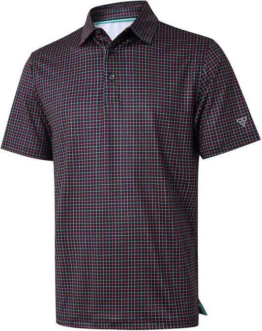 Men's Golf Polo Shirts Short Sleeve Striped Performance Moisture Wicking Dry Fit Golf Shirts for Men