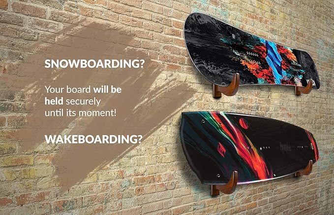 TESLYAR Surfboard Wall Mount – Wooden Surfboard Rack for Wall Storage – Solid Wood Hooks for Surfboard, Snowboard, Paddle Board & Wakeboard – Wave Style