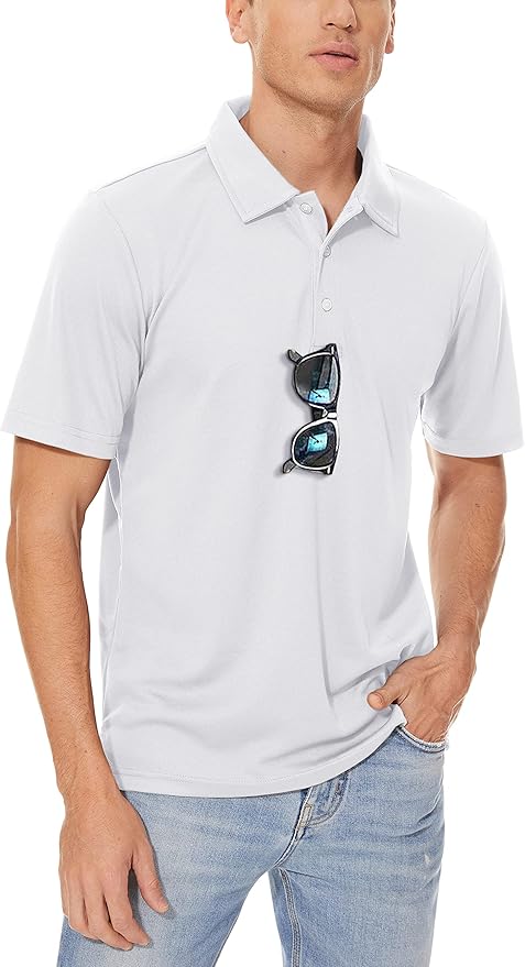 MAGCOMSEN Men's Polo Shirts 3 Buttons Casual Work T Shirts Quick Dry Short Sleeve Golf Shirt Pique Jersey Outdoor Performance