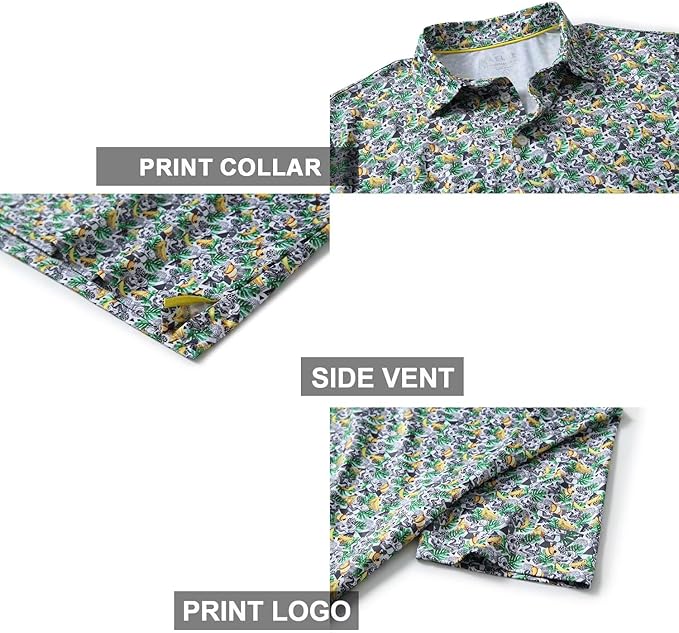 Men's Golf Polo Shirts Short Sleeve Striped Performance Moisture Wicking Dry Fit Golf Shirts for Men