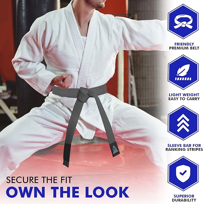 BJJ Belt for Men & Women Brazilian Jiu Jitsu Belt with Ranking Stripes Sleeve Bar Kids Jiu Jitsu Gi Belt